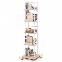 Natural 5-Tier Rotating Bookshelf Tower 360 Spinning Bookcase With Display Stands - thumbnail 1