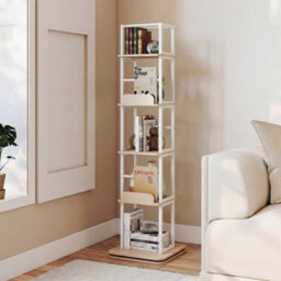 Natural 5-Tier Rotating Bookshelf Tower 360 Spinning Bookcase With Display Stands - thumbnail 4