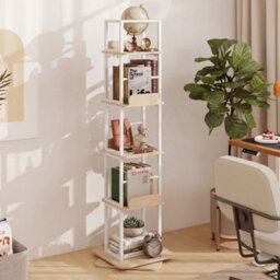 Natural 5-Tier Rotating Bookshelf Tower 360 Spinning Bookcase With Display Stands - thumbnail 3