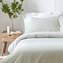 Yard Hebden Striped 100% Cotton Duvet Cover Set, Eucalyptus, Super King - thumbnail 2