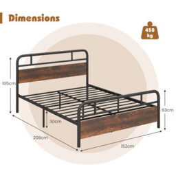 Costway King Size Bed Frame Platform Metal Slats Support Bed W/ Industrial Headboard - thumbnail 2