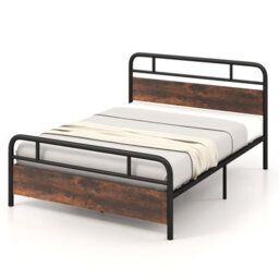 Costway King Size Bed Frame Platform Metal Slats Support Bed W/ Industrial Headboard - thumbnail 3