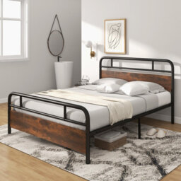Costway King Size Bed Frame Platform Metal Slats Support Bed W/ Industrial Headboard - thumbnail 4
