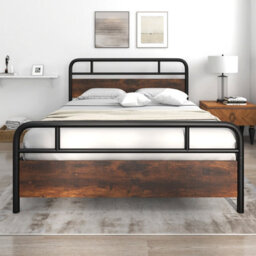 Costway King Size Bed Frame Platform Metal Slats Support Bed W/ Industrial Headboard - thumbnail 5