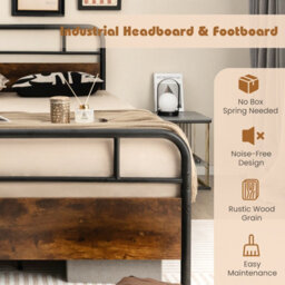 Costway King Size Bed Frame Platform Metal Slats Support Bed W/ Industrial Headboard - thumbnail 7