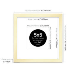 "5X5"" Gold Picture Frame - 5X5"" Square Frame With 3X3"" Mount For 5X5""/3X3"" Pictures Art Deco Style Room Decor, 1 Pack" - thumbnail 2