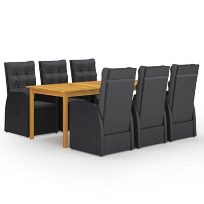 Walplus 7 Piece Garden Dining Set With Cushions Black Poly Rattan - image 1
