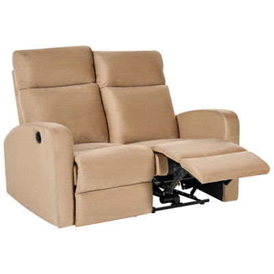 Beliani Electric Recliner Sofa 2 Seater Verdal Velvet Light Brown - image 1