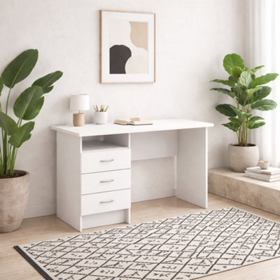 Wyld Haus Billabong White Wooden Office Desk 3 Drawers, Matt Finish - image 1