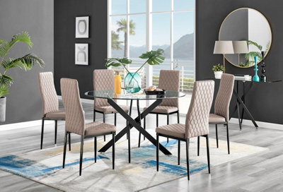 Furniturebox Uk Novara Black Leg 120Cm Round Glass Dining Table & 6 Cappuccino Milan Black Leg Chairs - image 1