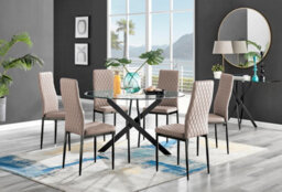 Furniturebox Uk Novara Black Leg 120Cm Round Glass Dining Table & 6 Cappuccino Milan Black Leg Chairs - thumbnail 1