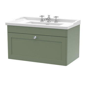 Balterley Swynnerton Traditional 1 Drawer Wall Hung Vanity Unit With Basin, Satin Green, 800mm - image 1