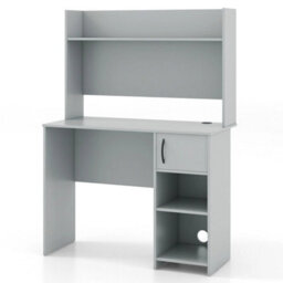 Modern Computer Desk W/ Hutch Home Office Desk W/ Display Shelf & 2 Open Shelves - thumbnail 1