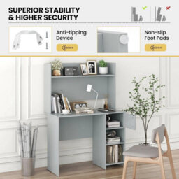 Modern Computer Desk W/ Hutch Home Office Desk W/ Display Shelf & 2 Open Shelves - thumbnail 4