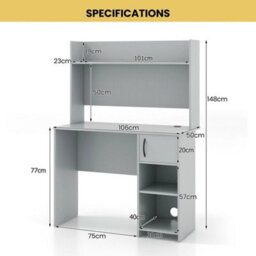 Modern Computer Desk W/ Hutch Home Office Desk W/ Display Shelf & 2 Open Shelves - thumbnail 2