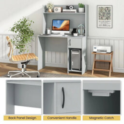 Modern Computer Desk W/ Hutch Home Office Desk W/ Display Shelf & 2 Open Shelves - thumbnail 5