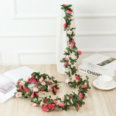 2.5M Artificial Flower Silk Rose Leaf Garland Vine Ivy Home Wedding Garden Décor Pink