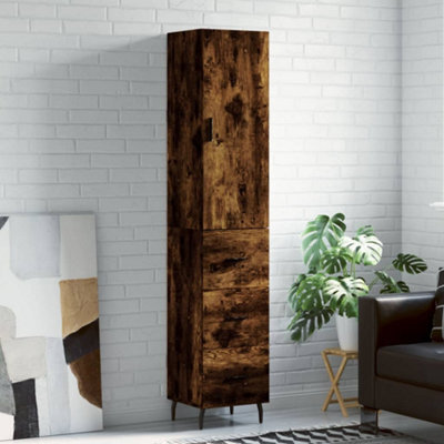 Berkfield Highboard Smoked Oak 34.5X34X180 Cm Engineered Wood - image 1