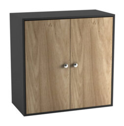 Urbn-Living Urbnliving Height 60Cm 2 Tier Wooden Storage Cabinet Side Furniture Cabinet Colour Black & Oak Door Cupboard Bedroom Hallway Shelf - thumbnail 4
