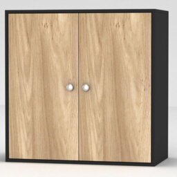Urbn-Living Urbnliving Height 60Cm 2 Tier Wooden Storage Cabinet Side Furniture Cabinet Colour Black & Oak Door Cupboard Bedroom Hallway Shelf