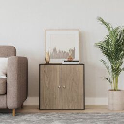 Urbn-Living Urbnliving Height 60Cm 2 Tier Wooden Storage Cabinet Side Furniture Cabinet Colour Black & Oak Door Cupboard Bedroom Hallway Shelf - thumbnail 2