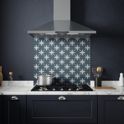 Laura Ashley Midnight Seaspray Wicker Geometric Self-Adhesive Glass Splashback, (H)750mm (W)900mm (T)6mm - image 1