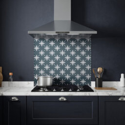 Laura Ashley Midnight Seaspray Wicker Geometric Self-Adhesive Glass Splashback, (H)750mm (W)900mm (T)6mm - thumbnail 1