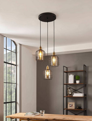 Eglo Chisle Black And Amber Metal And Glass 3 Light Ceiling Pendant, (D) 42.5Cm - image 1