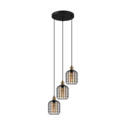 Eglo Chisle Black And Amber Metal And Glass 3 Light Ceiling Pendant, (D) 42.5Cm - thumbnail 3