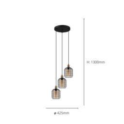 Eglo Chisle Black And Amber Metal And Glass 3 Light Ceiling Pendant, (D) 42.5Cm - thumbnail 4