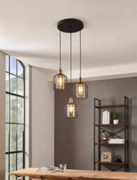 Eglo Chisle Black And Amber Metal And Glass 3 Light Ceiling Pendant, (D) 42.5Cm - thumbnail 1