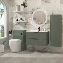 Royal Bathrooms Evora 800mm Sage Green Fluted Wall Hung Bathroom Vanity Unit 2 Drawer Cabinet Storage With Ceramic Basin & Matt Black Handles - thumbnail 2