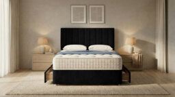 Adore Designs Portland Plush Velvet Divan Bed, Headboard & Mattress - 6Ft Super King - Black - 0 Drawers - thumbnail 2
