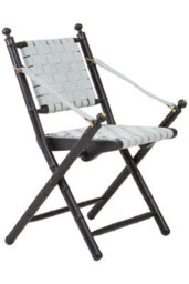 Orsina White Leather And Black Teak Wood Chair,grey Strap Upholstered Armchair,lounge Chair,ideal For Outdoor Use - thumbnail 2