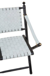 Orsina White Leather And Black Teak Wood Chair,grey Strap Upholstered Armchair,lounge Chair,ideal For Outdoor Use - thumbnail 5