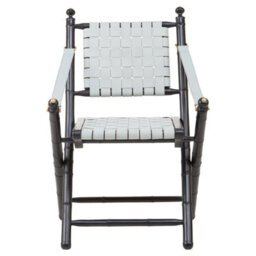 Orsina White Leather And Black Teak Wood Chair,grey Strap Upholstered Armchair,lounge Chair,ideal For Outdoor Use - thumbnail 6