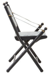 Orsina White Leather And Black Teak Wood Chair,grey Strap Upholstered Armchair,lounge Chair,ideal For Outdoor Use - thumbnail 3