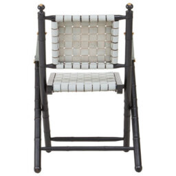 Orsina White Leather And Black Teak Wood Chair,grey Strap Upholstered Armchair,lounge Chair,ideal For Outdoor Use - thumbnail 4