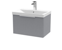 Balterley Tixall Fluted 1 Drawer Wall Hung Vanity Unit With Thin Edge Basin, Satin Grey, 600mm - thumbnail 1