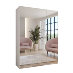 Arte Sandi Iii Hinged Door Wardrobe 150Cm - White Three-Door Mirrored Wardrobe With Rails And Shelves - thumbnail 2