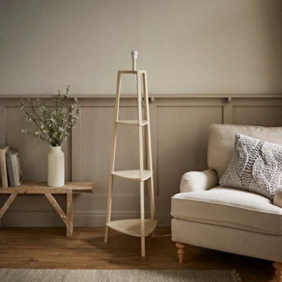 Valuelights Hiru Cream 3 Tier Wooden Shelf Tripod Floor Lamp Base - image 1