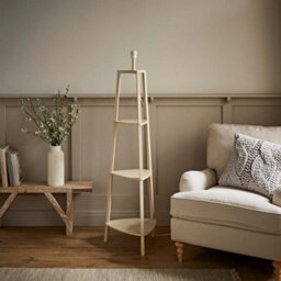 Valuelights Hiru Cream 3 Tier Wooden Shelf Tripod Floor Lamp Base