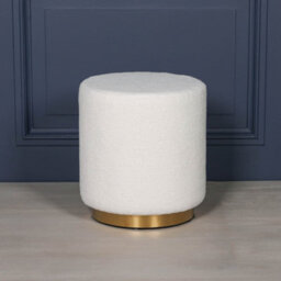 Callisto Cloud White Boucle Gold Trim Stool Pouffe