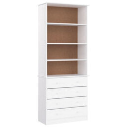 Berkfield Durable Bookcase With Drawers Alta White 77X35X186.5 Cm Solid Wood Pine