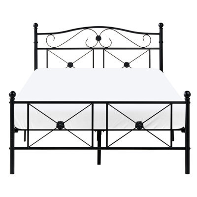 Wyld And Coco Eu 4Ft Double Retro Metal Bed Frame Black With Sprung Slatted Base - image 1