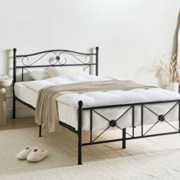 Wyld And Coco Eu 4Ft Double Retro Metal Bed Frame Black With Sprung Slatted Base - thumbnail 2