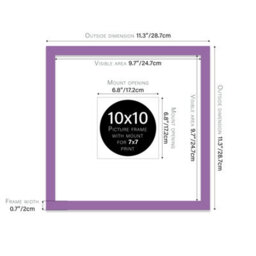 "10X10"" Purple Picture Frame - 10X10"" Square Frame With 7X7"" Mount For 10X10""/7X7"" Pictures Classic Style Room Decor, 1 Pack" - thumbnail 2