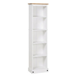 Mercers Furniture Corona White Tall Narrow Bookcase Slim Shelving Display Solid Wood Mexican Pine Wooden - thumbnail 2