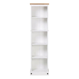 Mercers Furniture Corona White Tall Narrow Bookcase Slim Shelving Display Solid Wood Mexican Pine Wooden - thumbnail 3