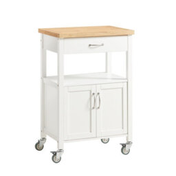 Sobuy Fkw22-Nw, Kitchen Trolley Cart Storage Trolley Serving Trolley Cabinet With Rubber Wood Worktop,w60Xd44.5Xh91.5